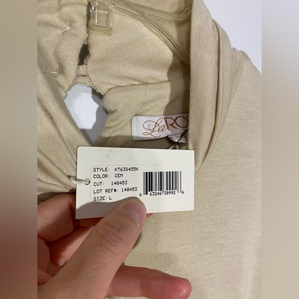 Y2K LaRok Peek A Boo Empire Waist Ruched Neck & Cuff Knit Blouse Beige Large - Picture 4 of 5